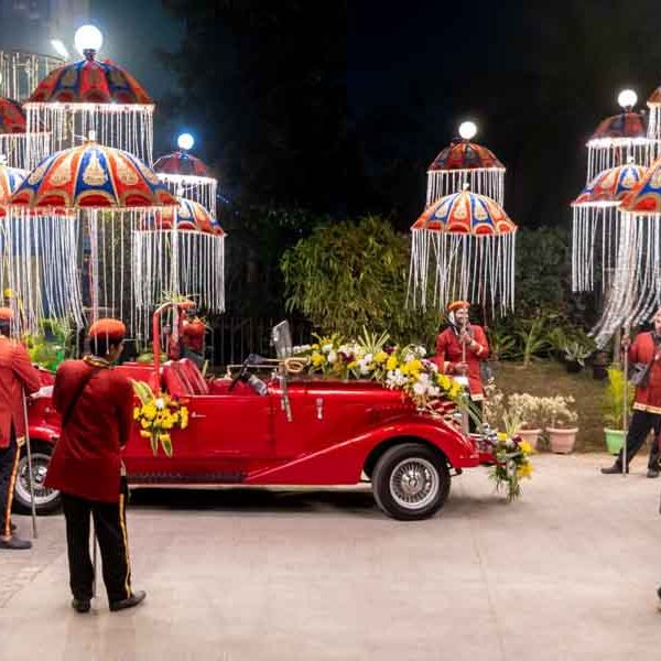 our red vintage car for wedding